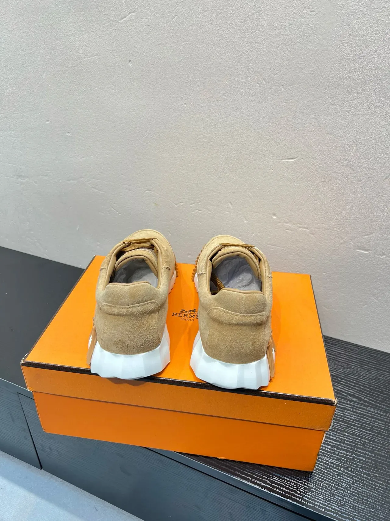 Beige White Suede Upper Sculpted Ridged Midsole Sneakers 6
