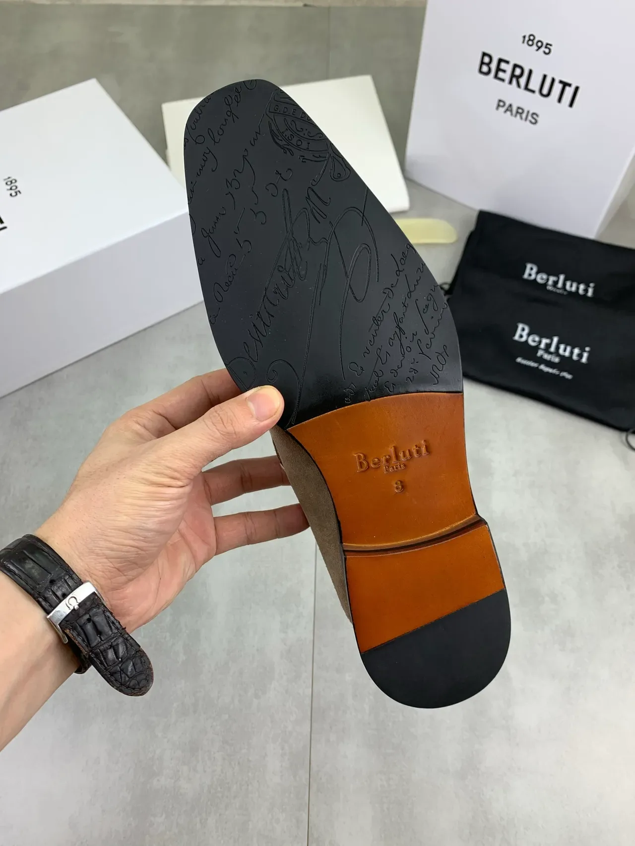 BERLUTI Beige Black Suede Upper Penny Strap Loafer 3