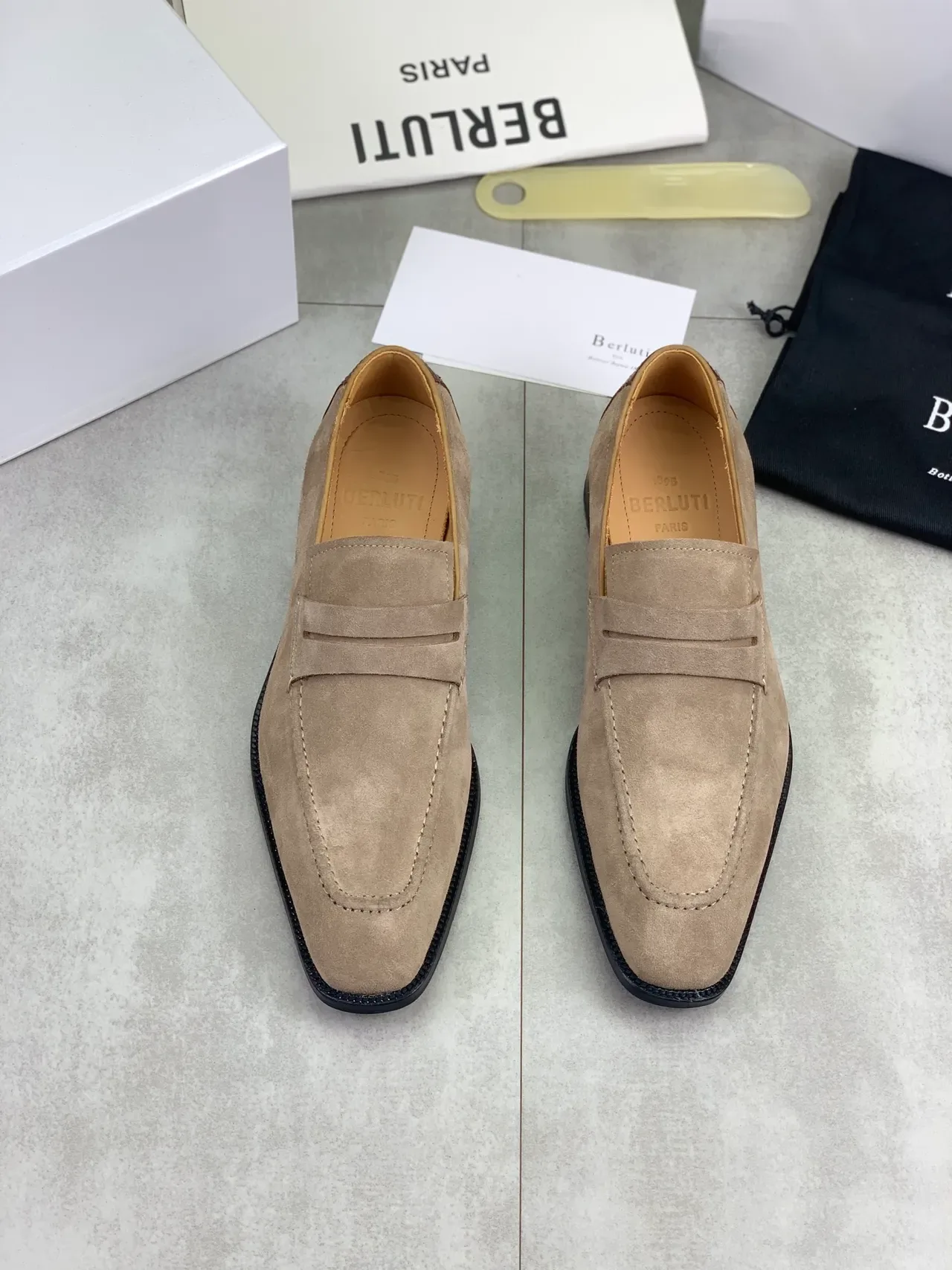 BERLUTI Beige Black Suede Upper Penny Strap Loafer 4