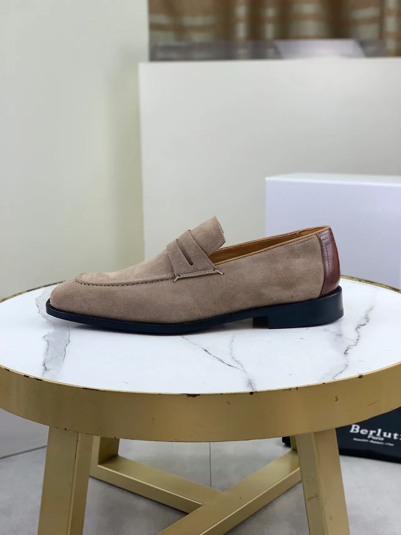 BERLUTI Beige Black Suede Upper Penny Strap Loafer 5