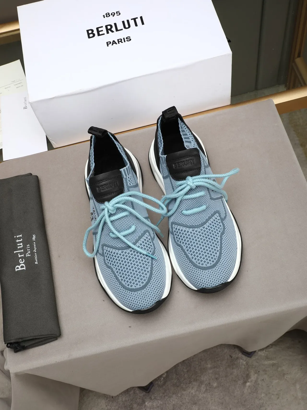 Berluti Blue Black Knit Upper Contrast Heel Panel Sneakers 2