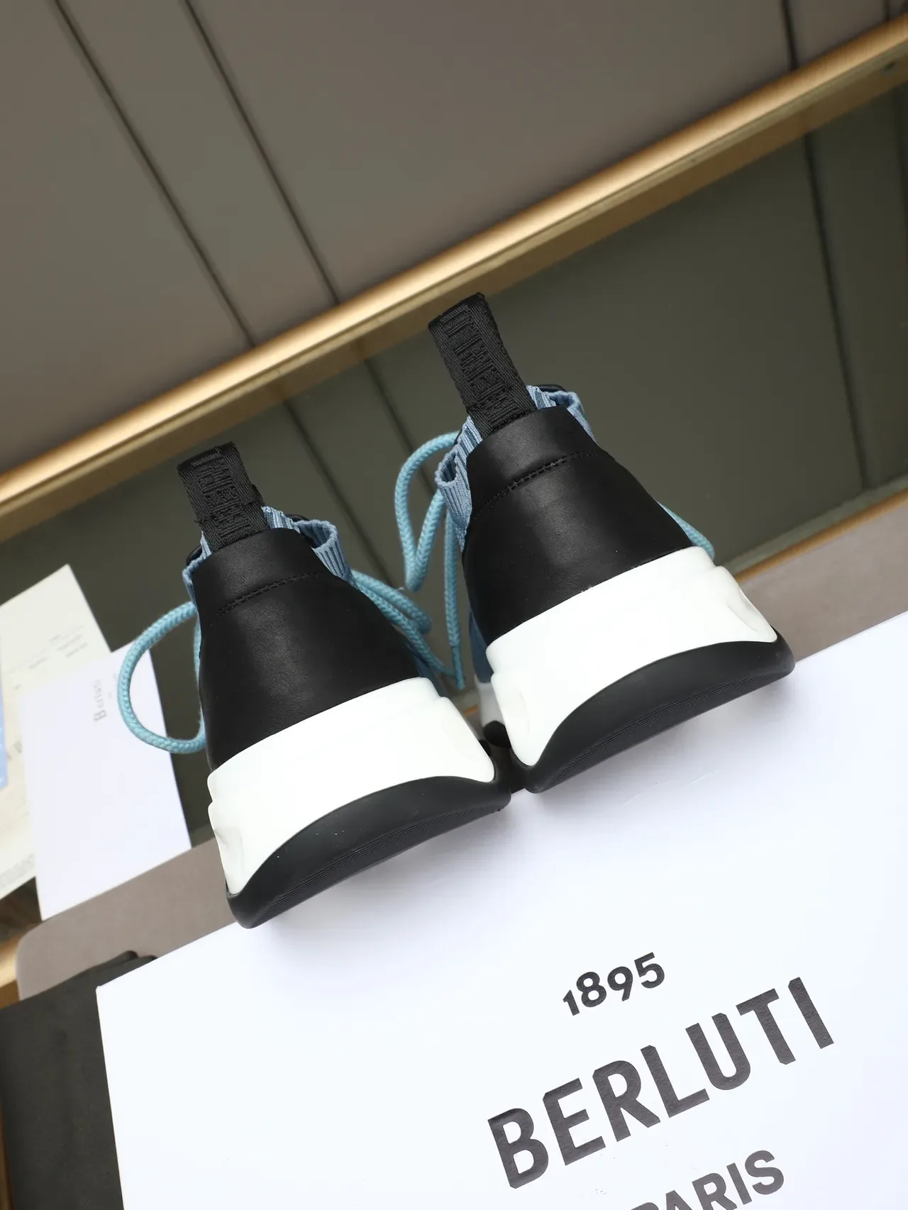 Berluti Blue Black Knit Upper Contrast Heel Panel Sneakers 3