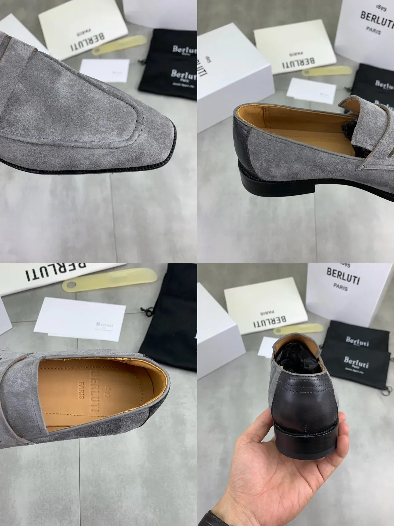Berluti Gray Suede Penny Strap Loafers 2