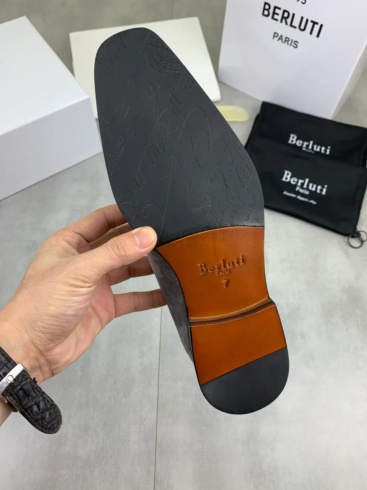 Berluti Gray Suede Penny Strap Loafers 3