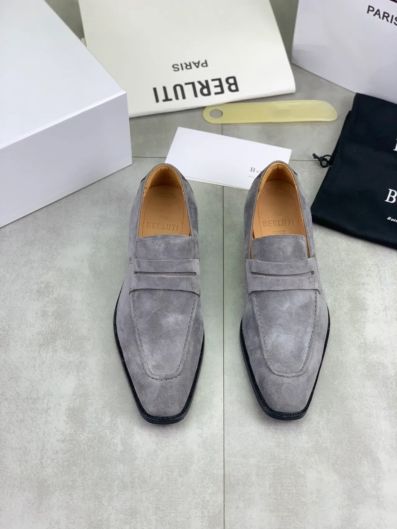 Berluti Gray Suede Penny Strap Loafers 4