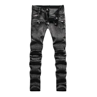 Black Acid-Wash Moto Knee Panel Jeans