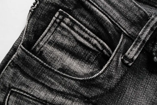 Black Acid-Wash Moto Knee Panel Jeans 8