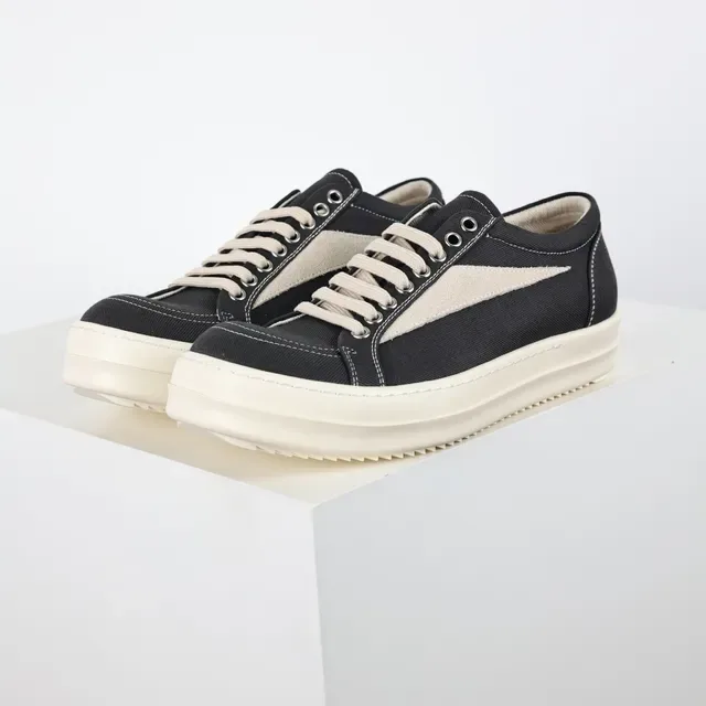 Black and Beige Canvas Platform Sneakers 2