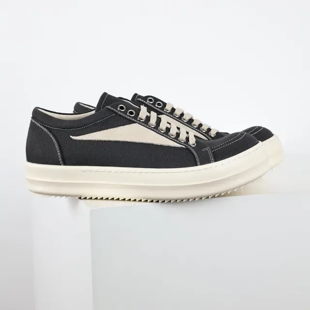 Black and Beige Canvas Platform Sneakers 3