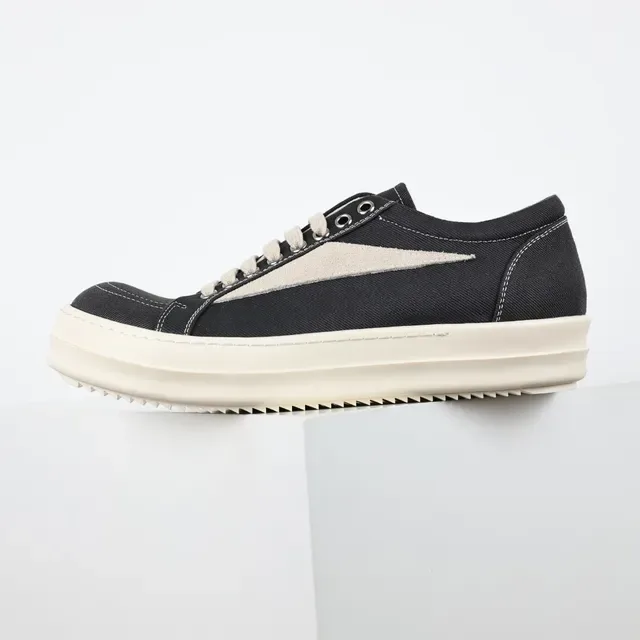 Black and Beige Canvas Platform Sneakers 9