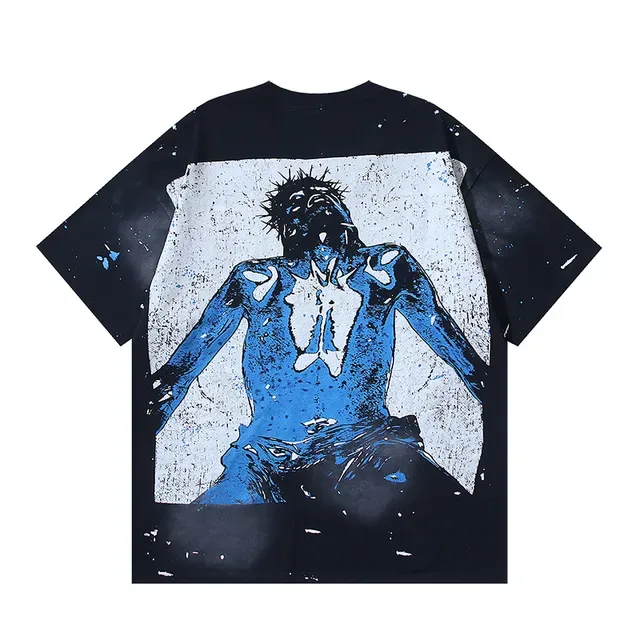 Black and Blue Graphic Print Oversized T-Shirt 3