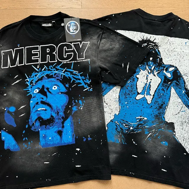 Black and Blue Graphic Print Oversized T-Shirt 7