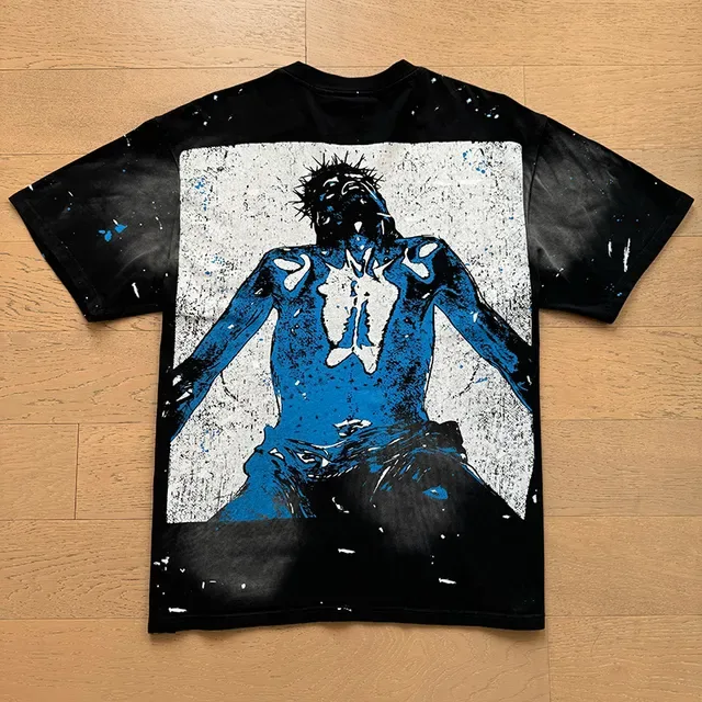 Black and Blue Graphic Print Oversized T-Shirt 10