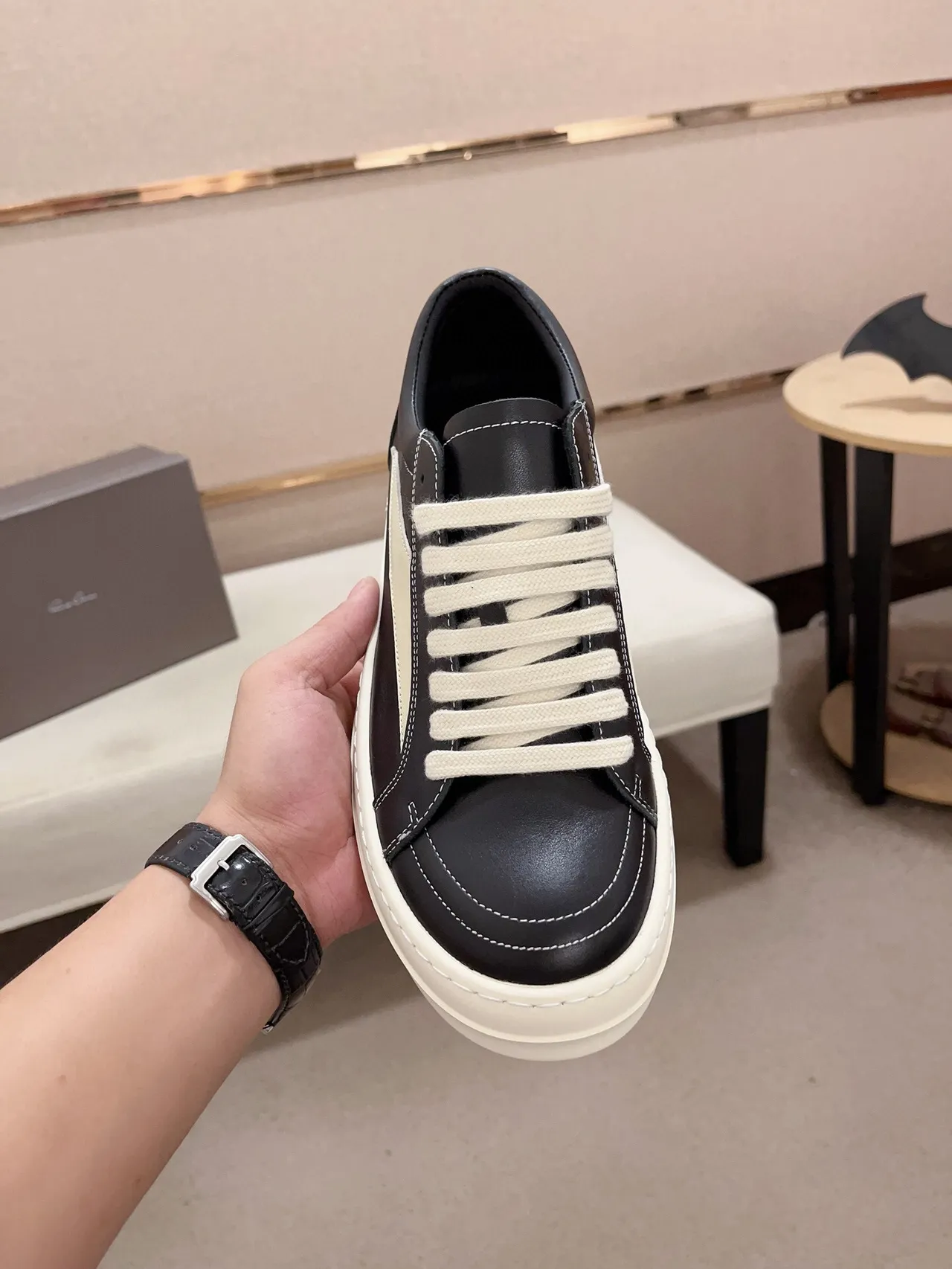 Black and Cream Leather Platform Sneaker 2
