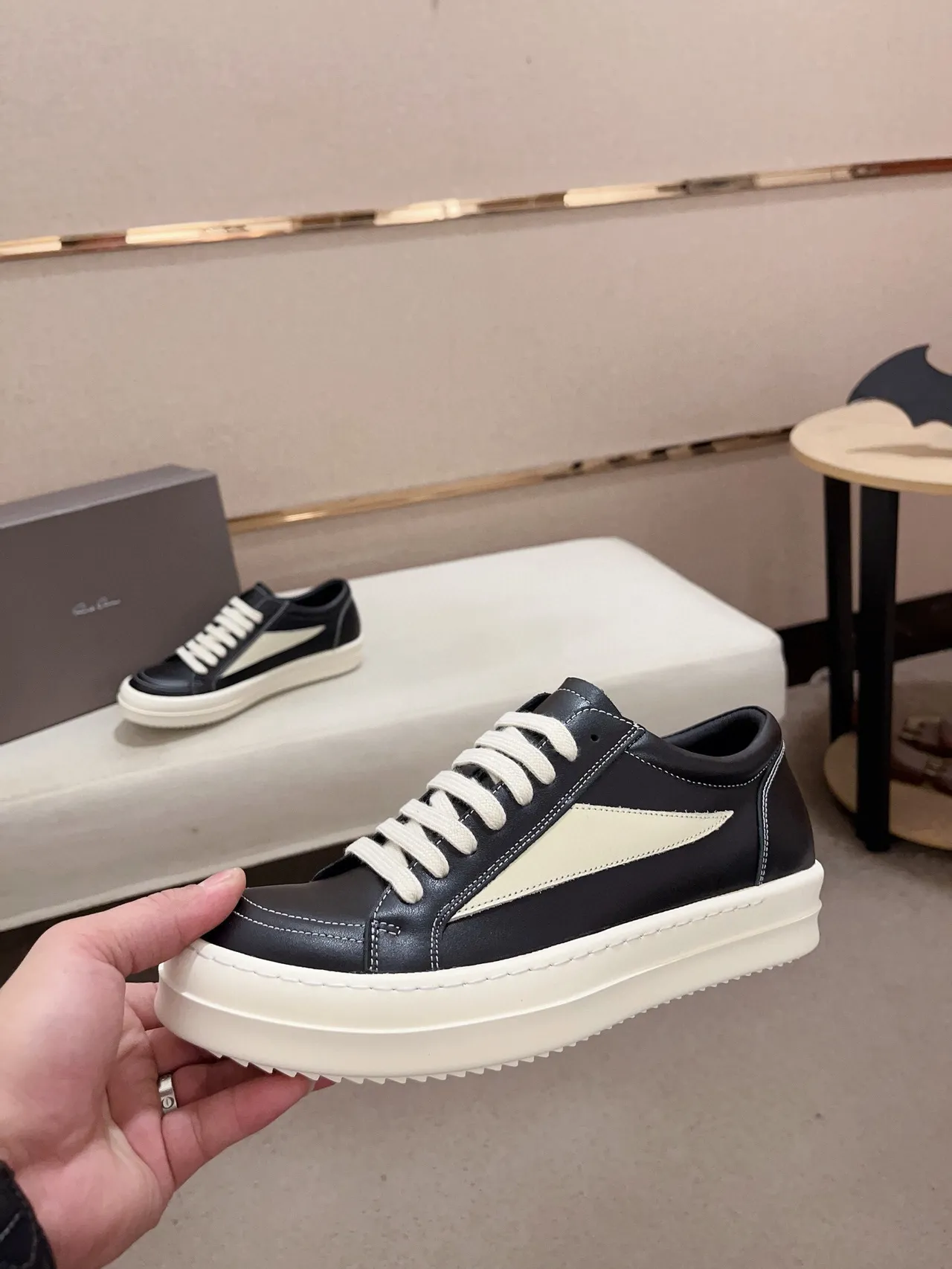 Black and Cream Leather Platform Sneaker 3
