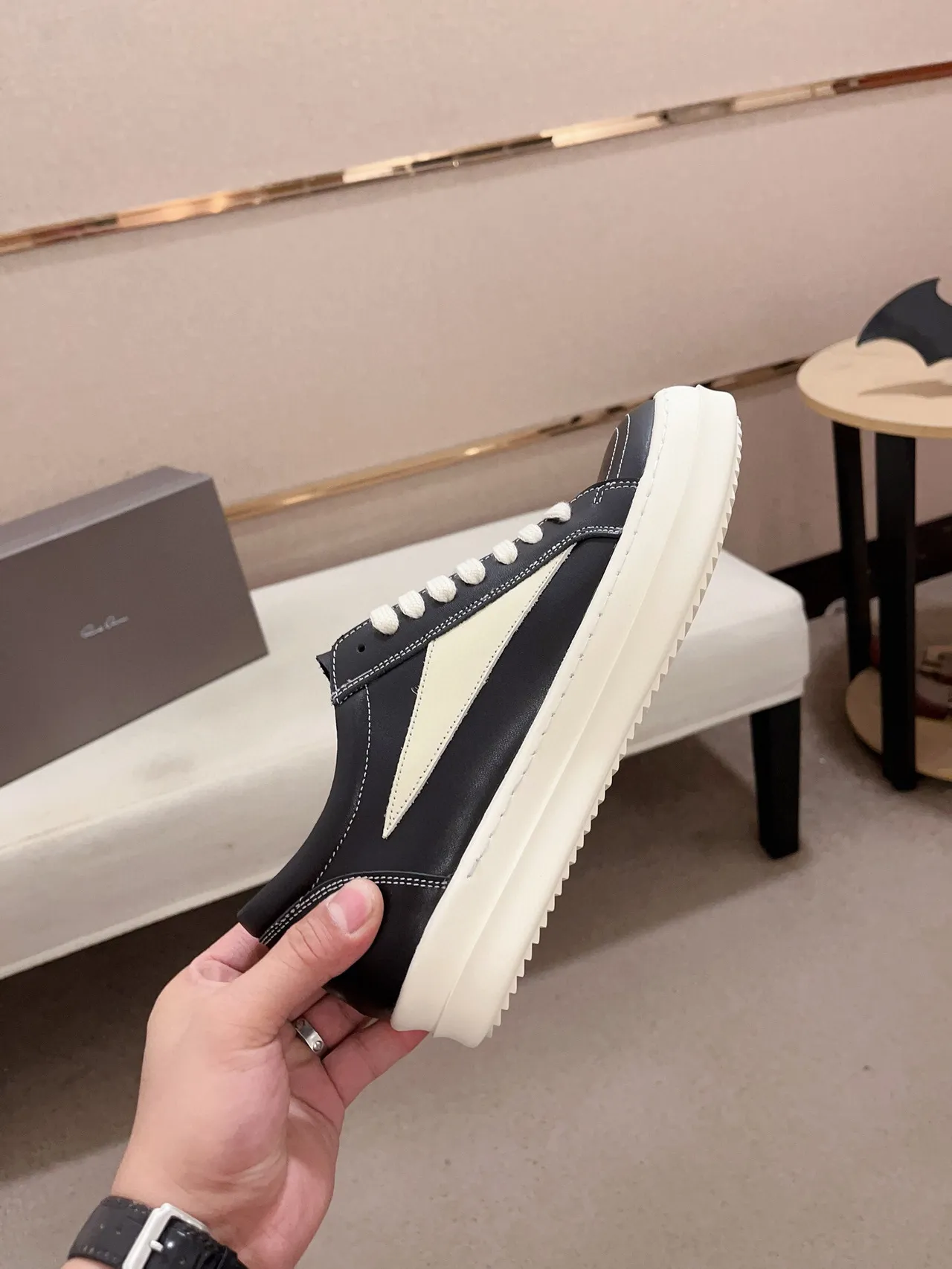 Black and Cream Leather Platform Sneaker 5