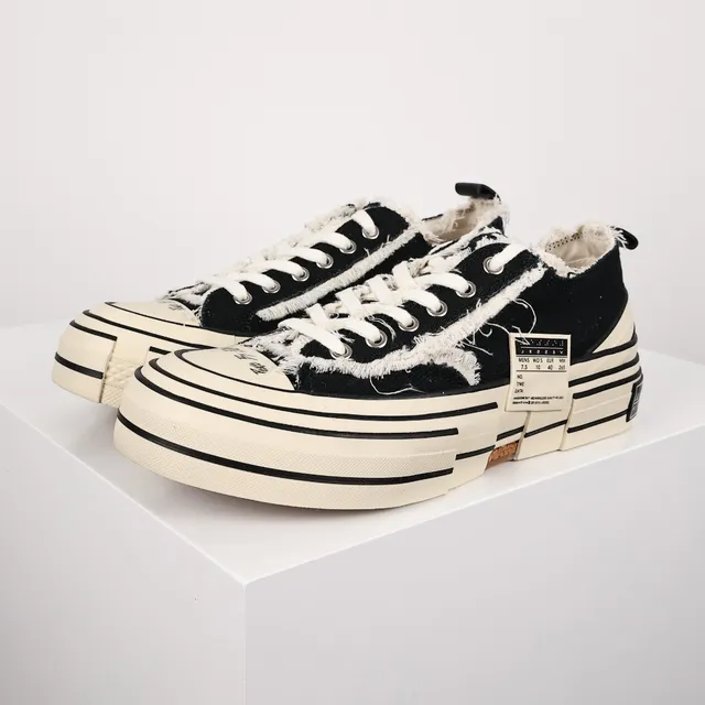 Black and Off-White Frayed Canvas Low-Top Sneakers 2