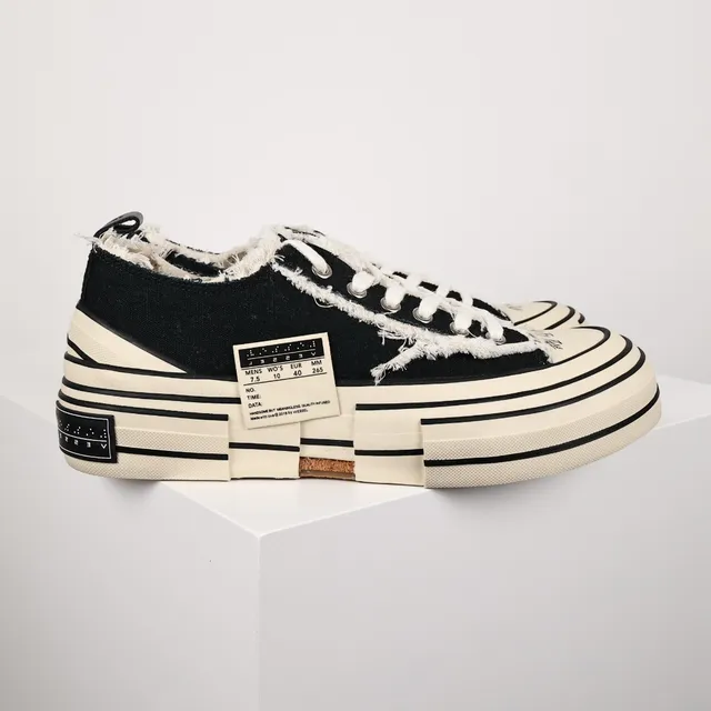 Black and Off-White Frayed Canvas Low-Top Sneakers 3