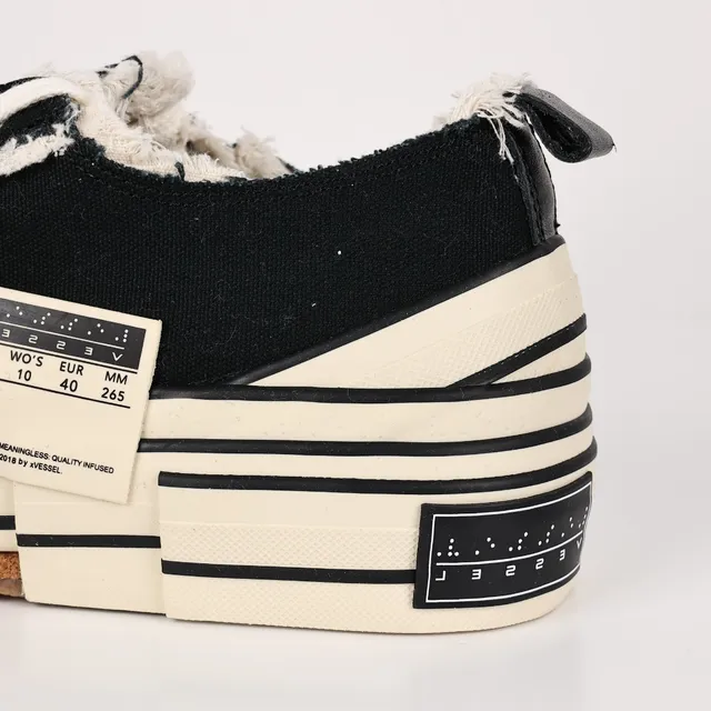 Black and Off-White Frayed Canvas Low-Top Sneakers 4
