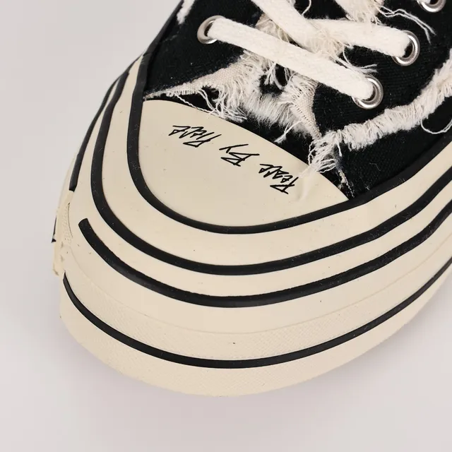Black and Off-White Frayed Canvas Low-Top Sneakers 5
