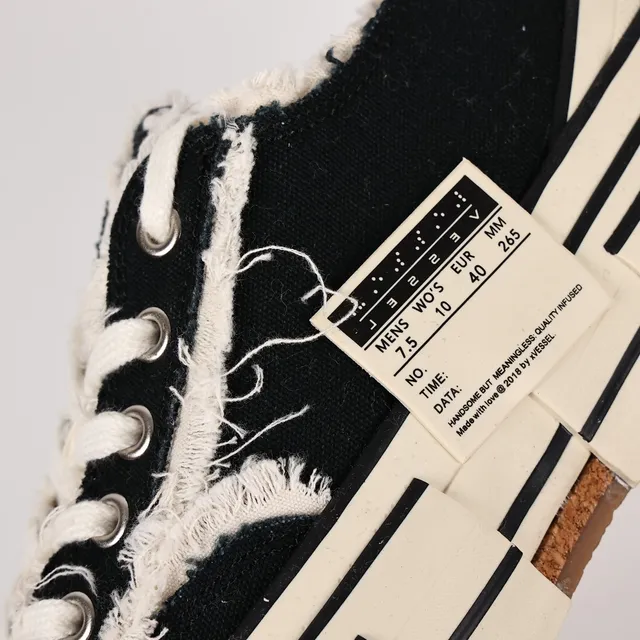 Black and Off-White Frayed Canvas Low-Top Sneakers 6