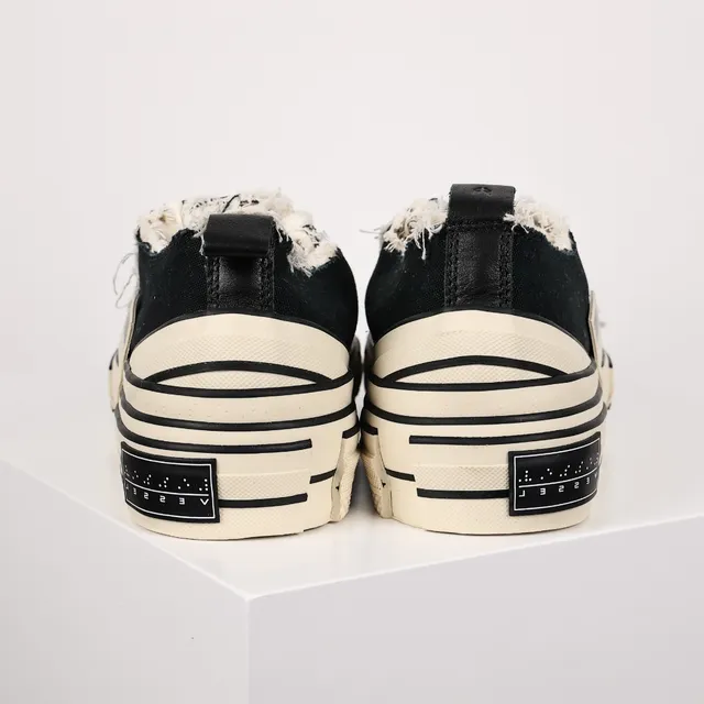 Black and Off-White Frayed Canvas Low-Top Sneakers 8