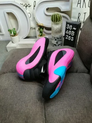 Black and Pink Sculpted Midsole Cage Sneakers 6