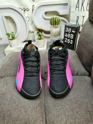 Black and Pink Sculpted Midsole Cage Sneakers 10
