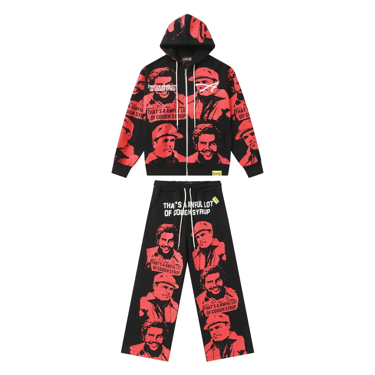 Black and Red Graphic Print Zip-Up Hoodie 2