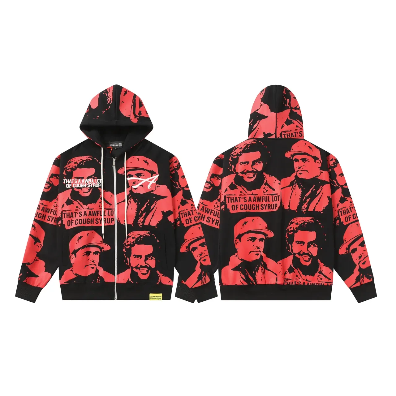 Black and Red Graphic Print Zip-Up Hoodie 3
