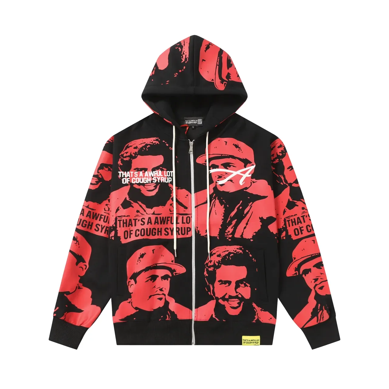 Black and Red Graphic Print Zip-Up Hoodie 5