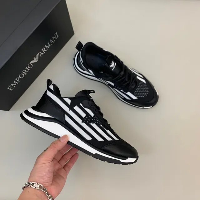 Black and White Striped Layered Midsole Lifestyle Sneaker 7