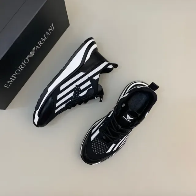 Black and White Striped Layered Midsole Lifestyle Sneaker 8