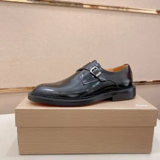 Black Beige Glossy Leather Single Strap Monk Shoes