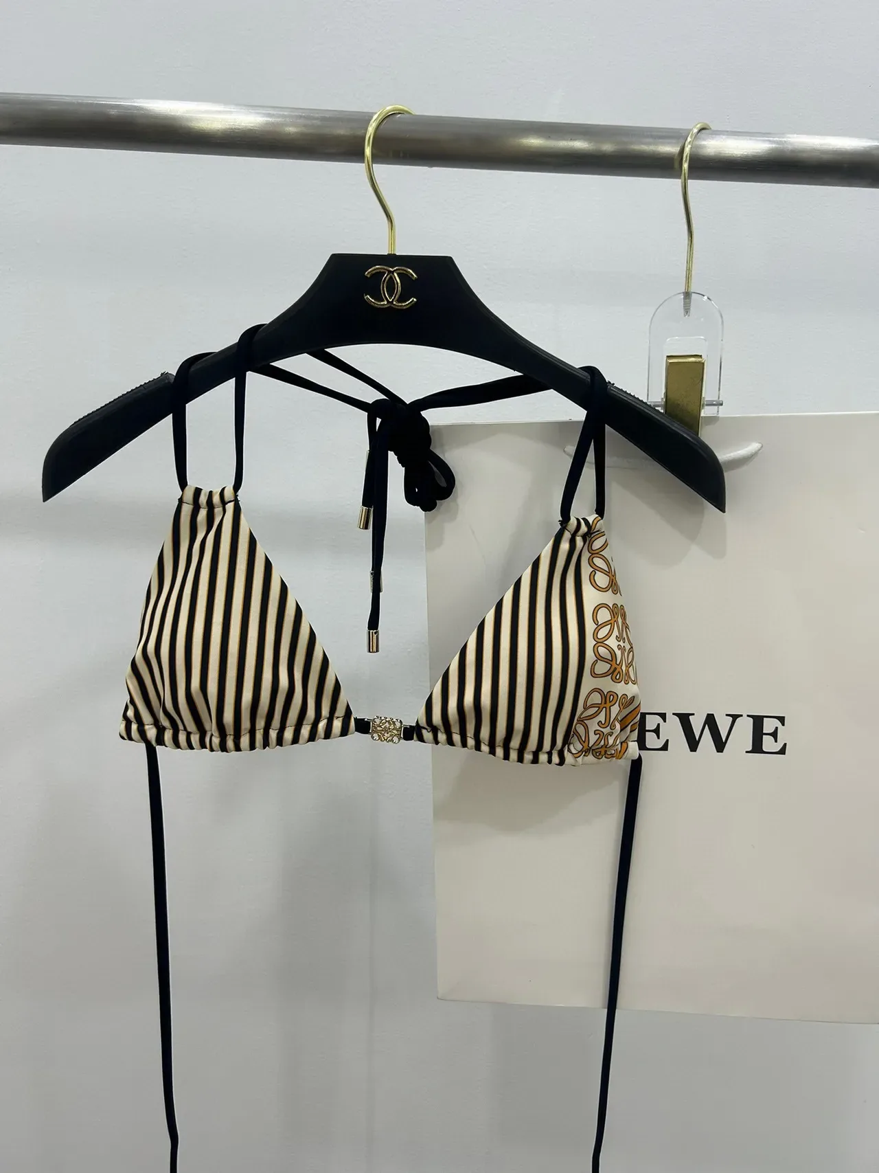 Black Beige Halter Triangle Top Side-Tie Briefs Swimwear 5