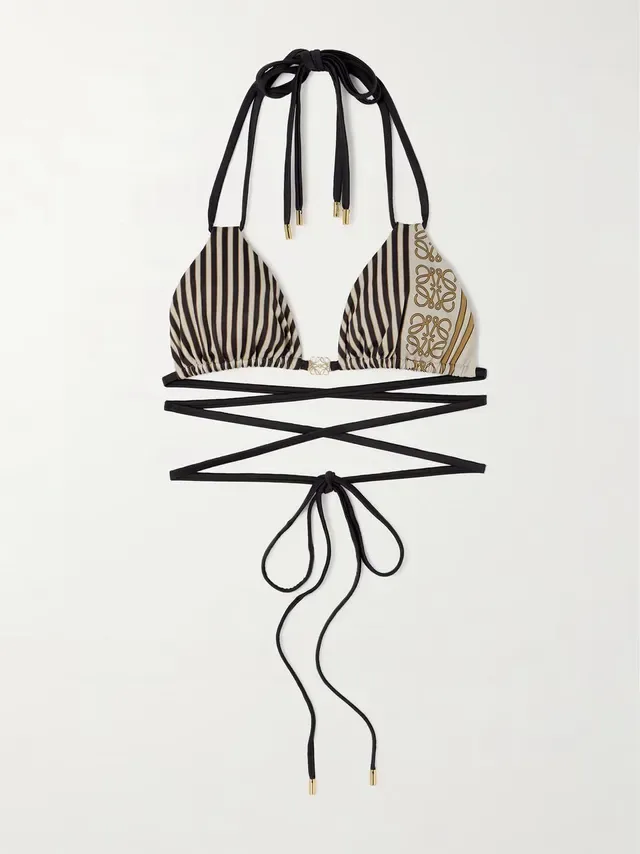 Black Beige Halter Triangle Top Side-Tie Briefs Swimwear 9
