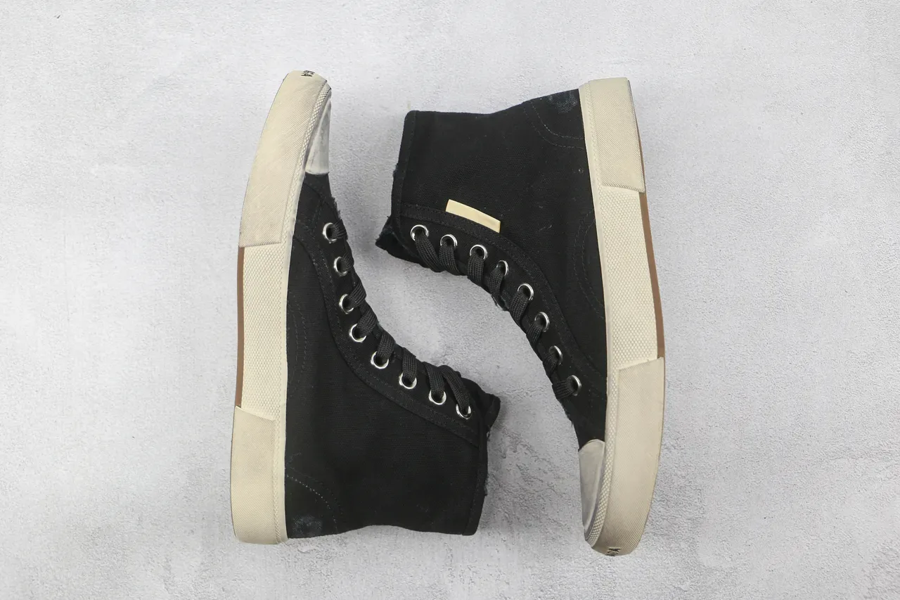 Black Beige High-Top Canvas Upper Sneakers 2
