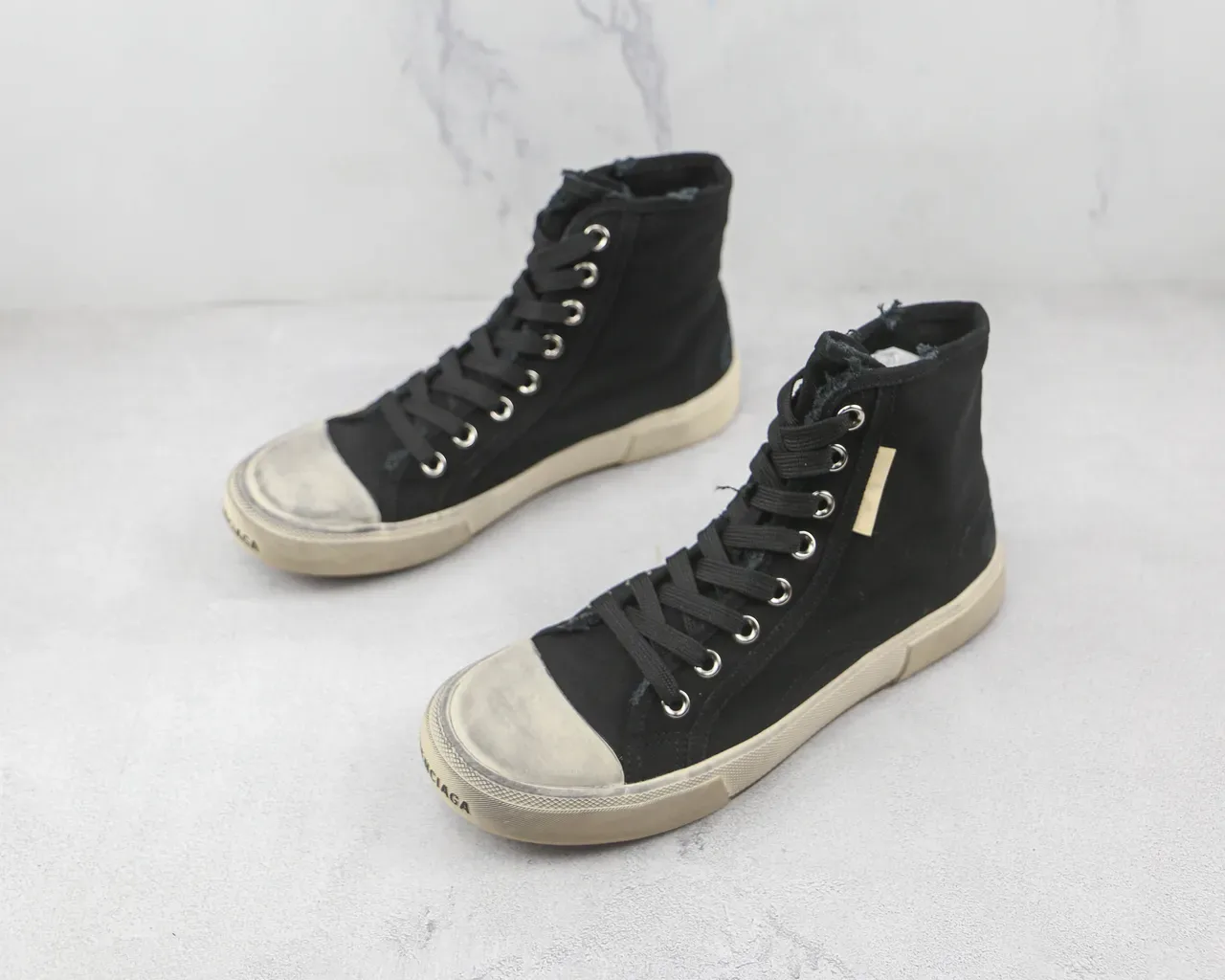 Black Beige High-Top Canvas Upper Sneakers 4