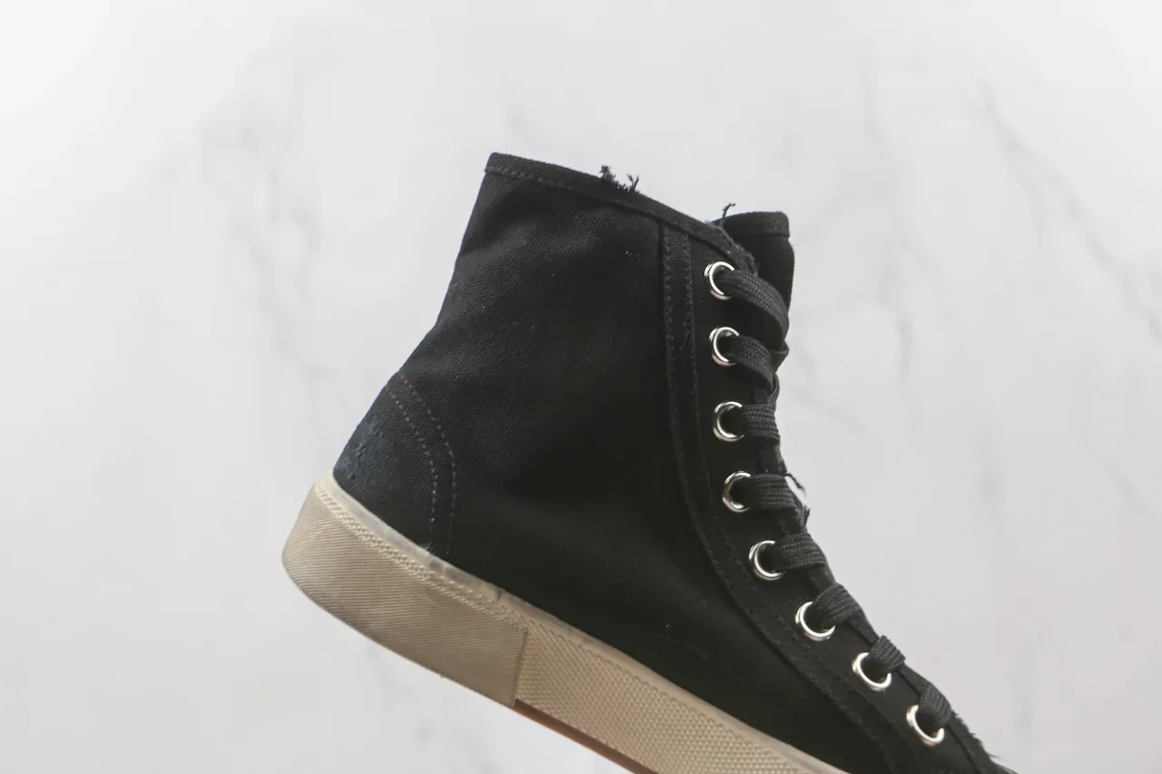 Black Beige High-Top Canvas Upper Sneakers 5