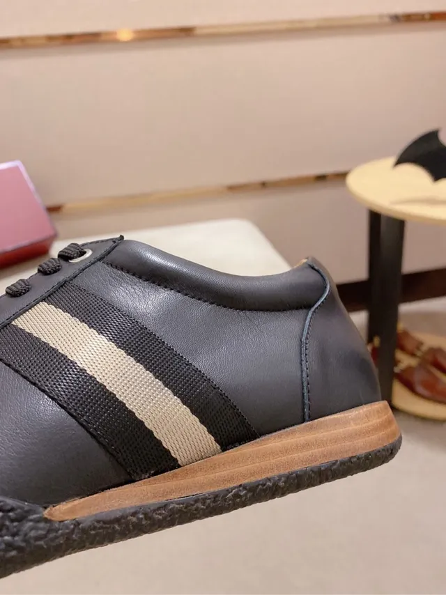 Black Beige Leather Upper Side Stripe Detail Casual Shoes 4