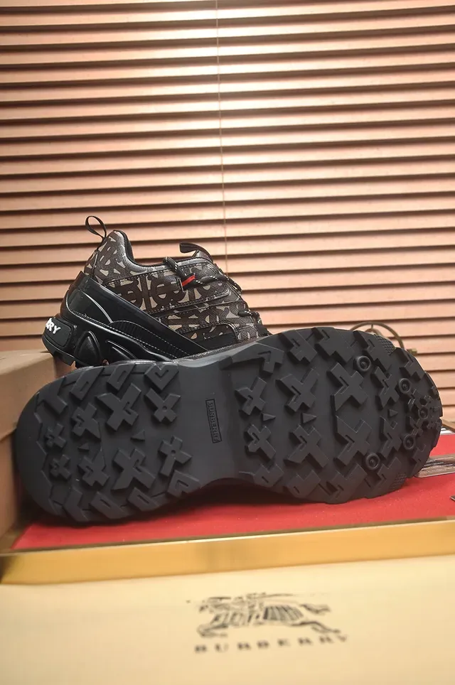 Black Beige Oversized Sole Monogram-Patterned Textile Upper Chunky Sneakers 3