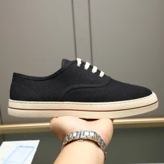 Black Beige Upper Creme Rubber Sole Canvas Shoes