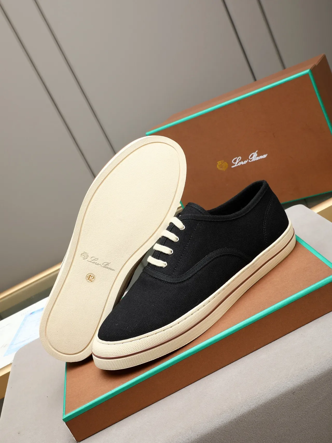 Black Beige Upper Creme Rubber Sole Canvas Shoes 4