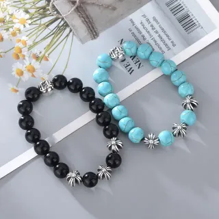 Bracelete Elástico de Contas Negras e Azuis