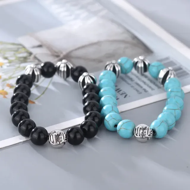 Black Blue Beaded Elastic Bracelet 4