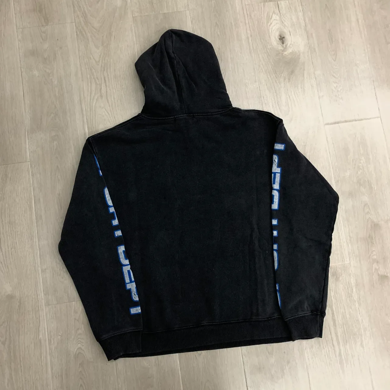 Black Blue Oversized Fit Distressed Graphic Print Hoodie 5
