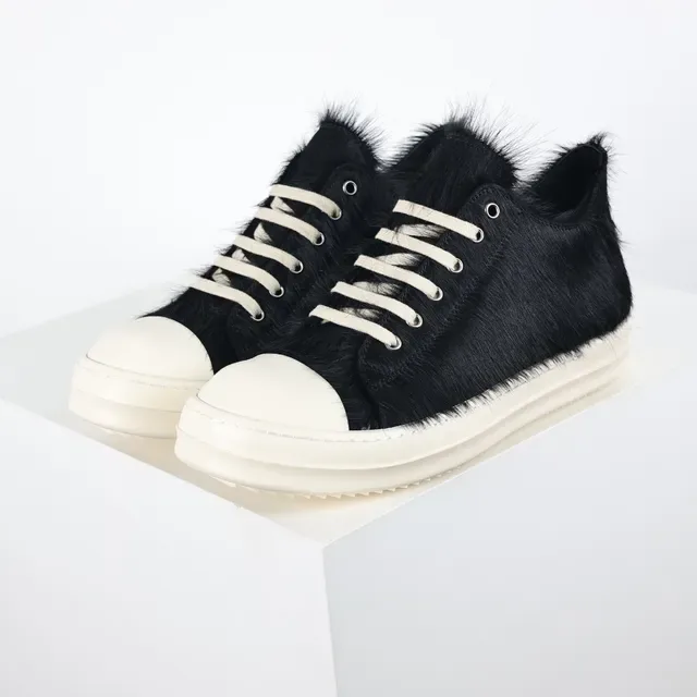 Black Fur Upper Off-White Sole Lifestyle Sneakers 2