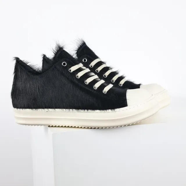 Black Fur Upper Off-White Sole Lifestyle Sneakers 3