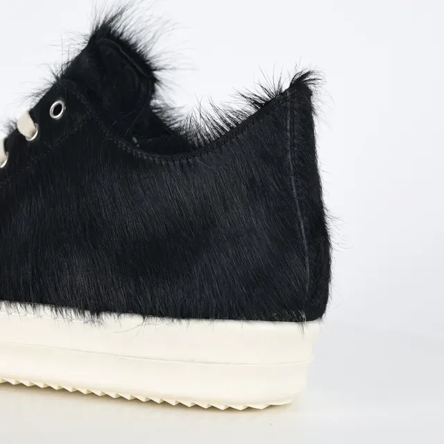 Black Fur Upper Off-White Sole Lifestyle Sneakers 4
