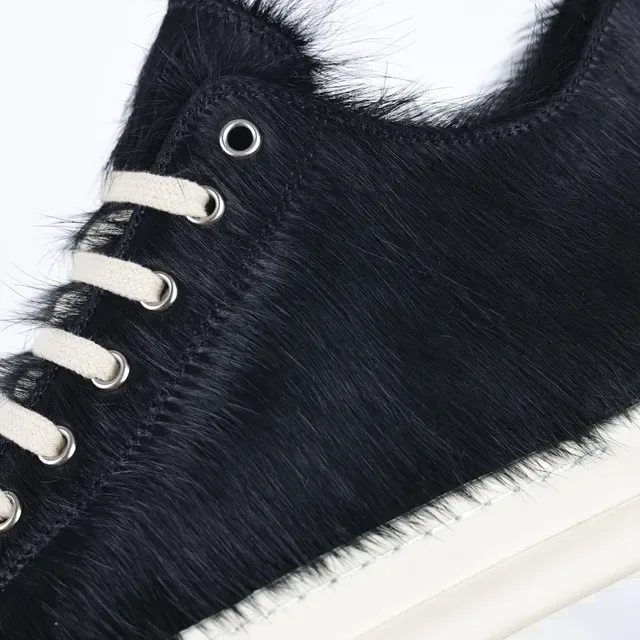 Black Fur Upper Off-White Sole Lifestyle Sneakers 6